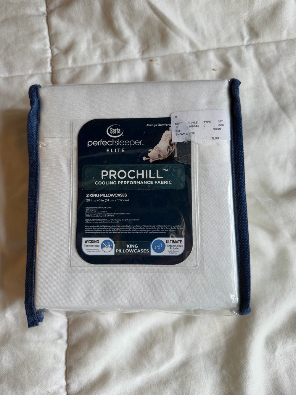 NWT serta perfectsleeper snow white prochill cooling fabric 2 king pillowcases